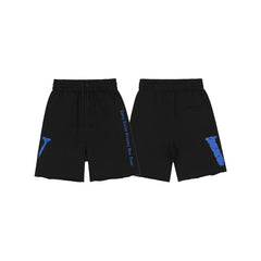 Vlone Side-Gothic Logo Sweatshorts - Black/Blue