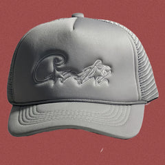 Corteiz Vintage Grey Trucker Hat with Tonal Script and Star Graphic