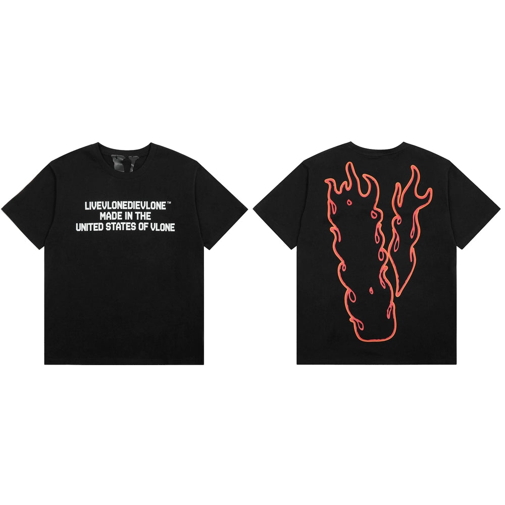 Vlone Flame Outline Graphic T-Shirt - Black/Red