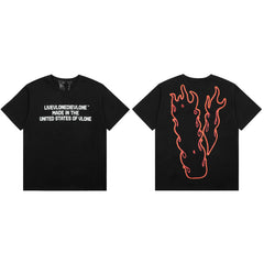 Vlone Flame Outline Graphic T-Shirt - Black/Red