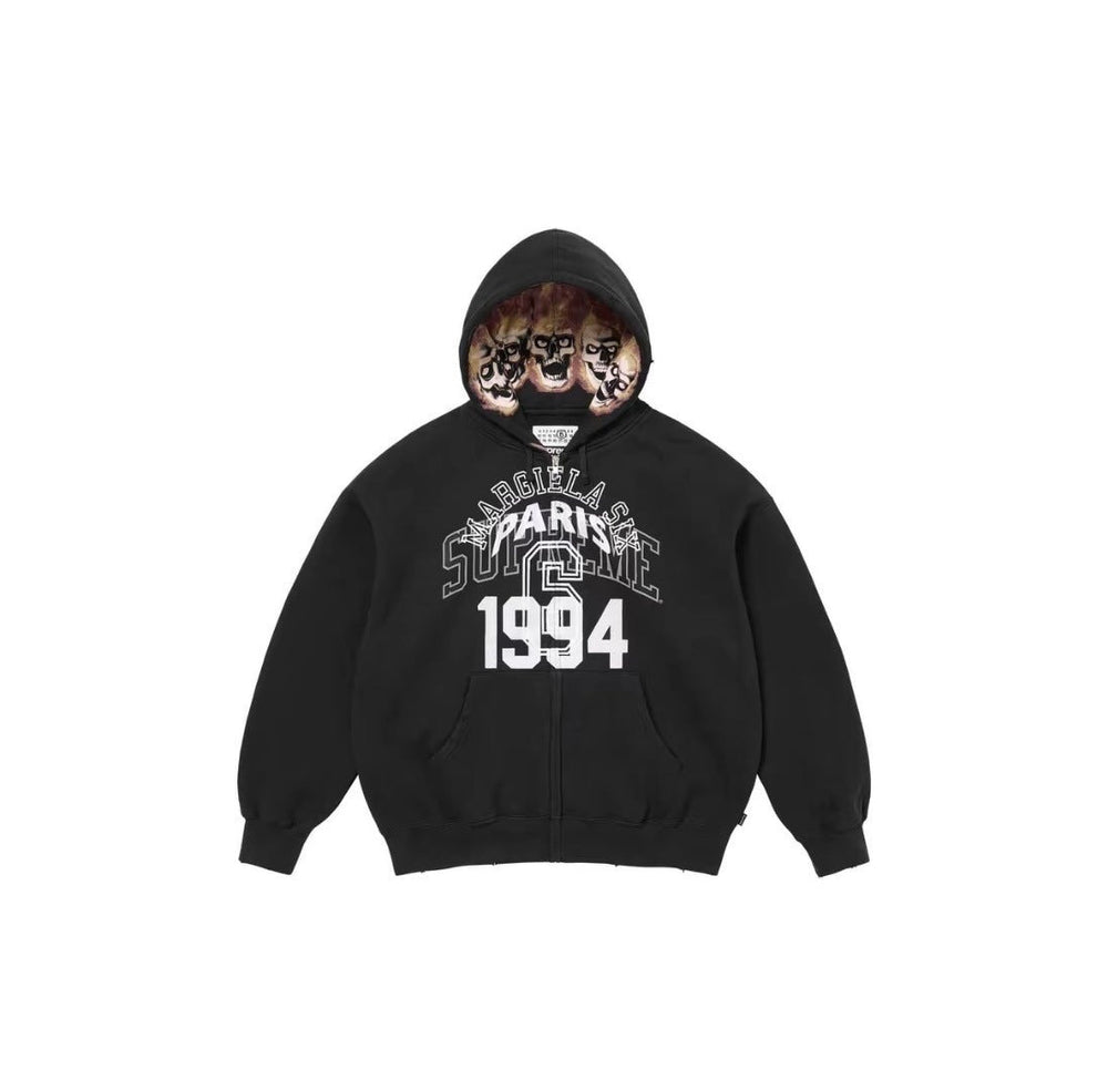 Supreme Paris 1994 Skull Hood Inner Print Full Zip Hoodie - Black
