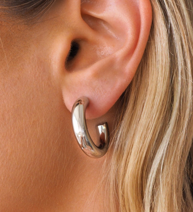 Chunky Silver Hoops | Small Hover Image