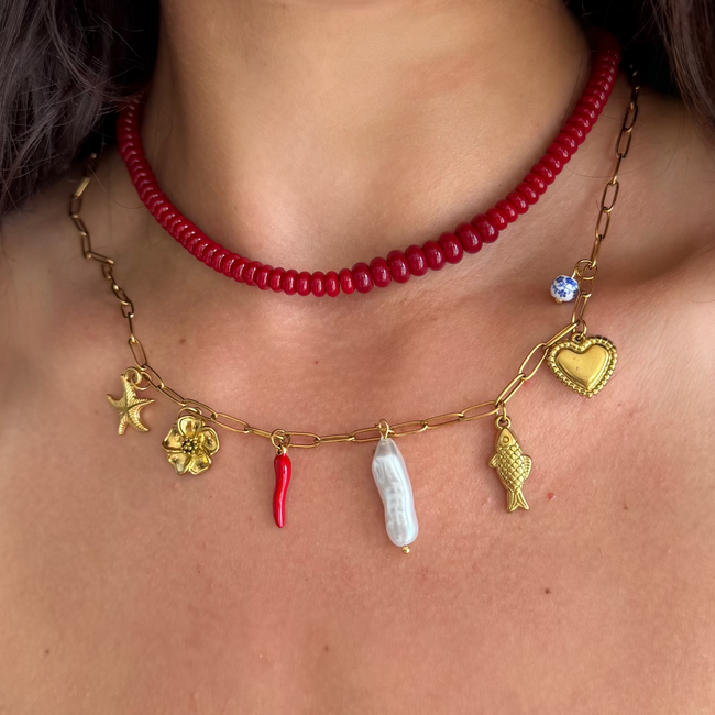 Scarlet Glow Beaded Necklace Hover Image
