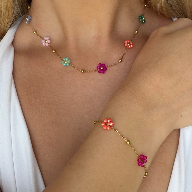 Daisy Pop Necklace & Bracelet 2 Piece Set Hover Image