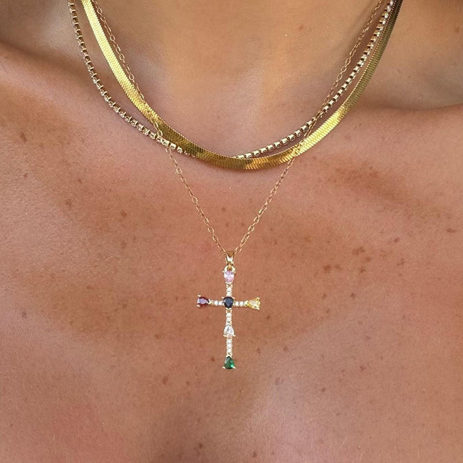 Rainbow Blessings Cross Necklace Hover Image