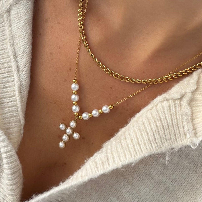 Pearly Blessing Cross Necklace Hover Image