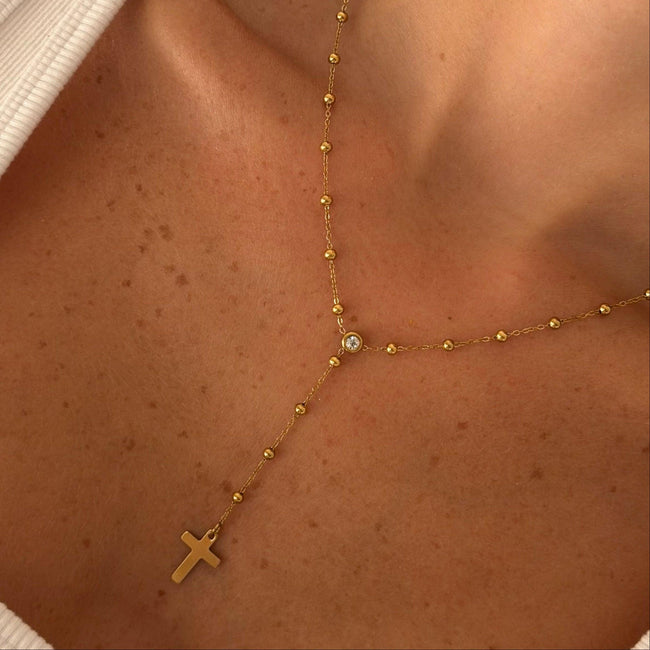 Alessia Lariat Cross Necklace Hover Image
