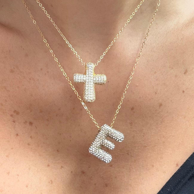 Pave Bubble Letter Necklace Main Image