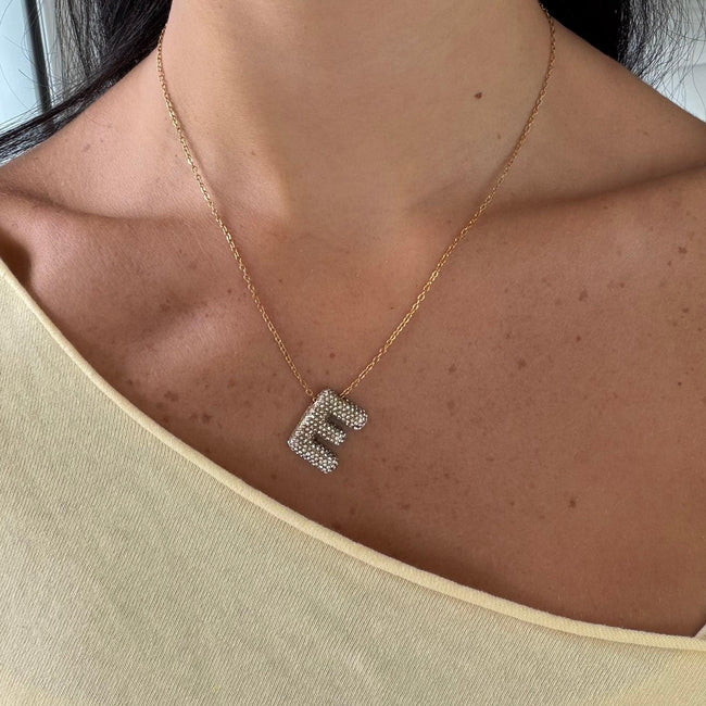 Pave Bubble Letter Necklace Hover Image