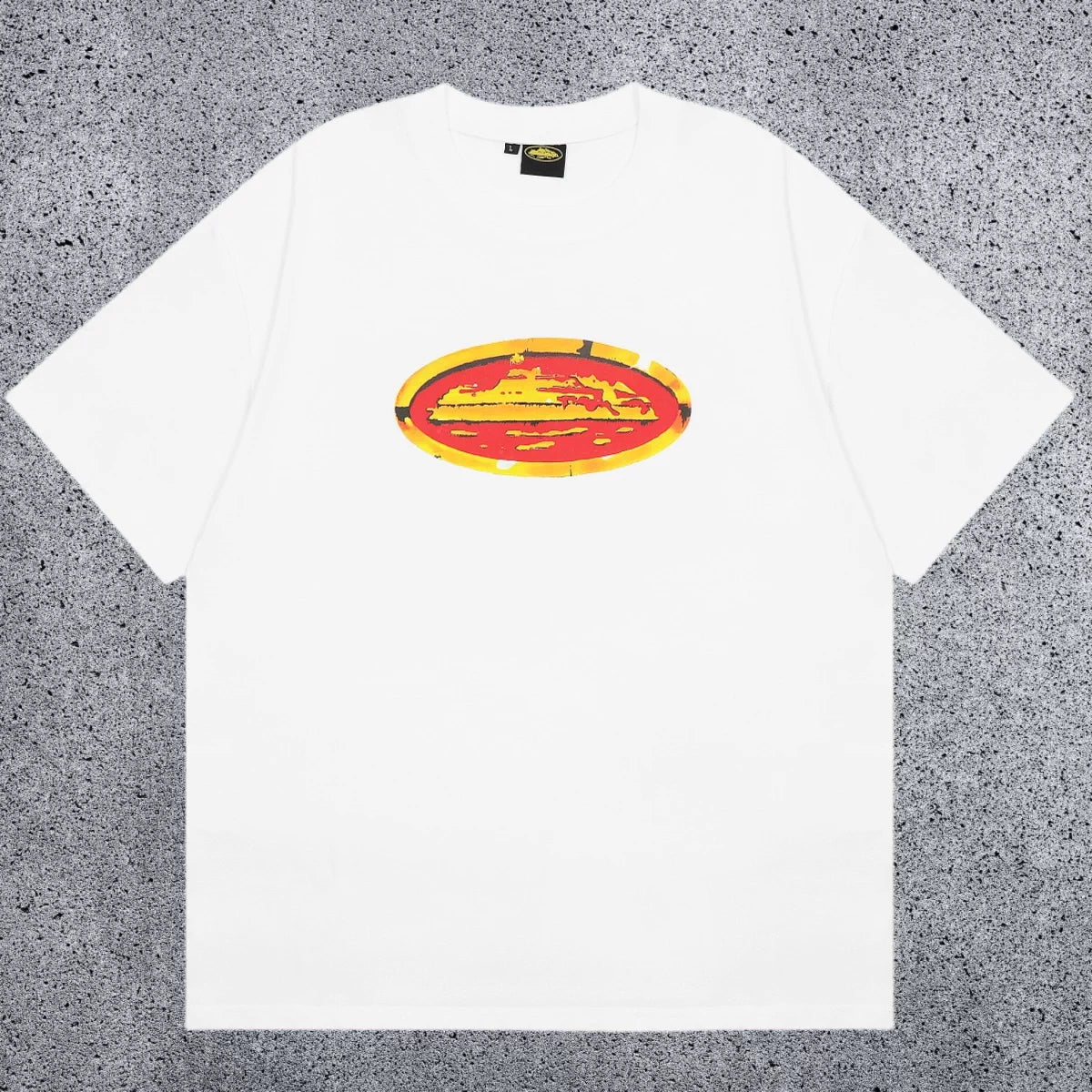 Corteiz Yellow & Red Oval Logo T-Shirt - White Streetwear Tee
