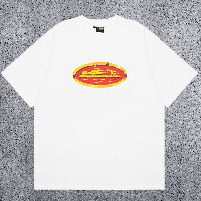 Corteiz Yellow & Red Oval Logo T-Shirt - White Streetwear Tee Hover Image