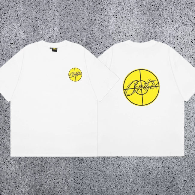 Corteiz Yellow Crosshair Logo T-Shirt - White Streetwear Tee Hover Image