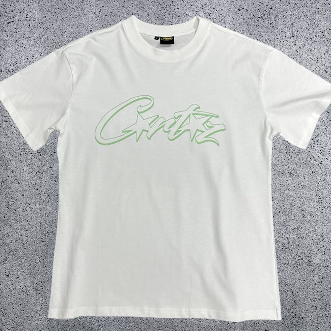 Mint Green Accent Star-Logo Graphic Tee - White & Green Streetwear T-Shirt Hover Image