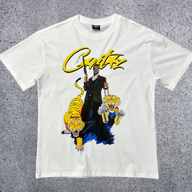 Corteiz "Tiger Gangster" Graphic T-Shirt – White | Authentic Streetwear Hover Image