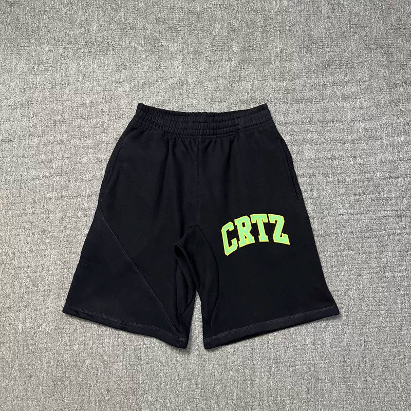 Corteiz Collegiate Arc Logo Heavyweight Shorts - Black green
