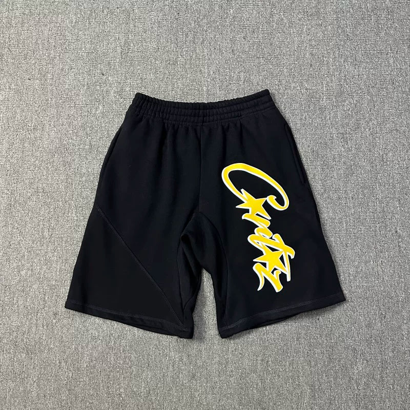 Corteiz Signature Script Logo Heavyweight Shorts black/yellow