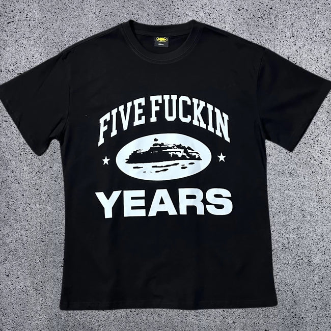 Corteiz "Five Fuckin Years" Anniversary T-Shirt – Black | Rare Streetwear Hover Image