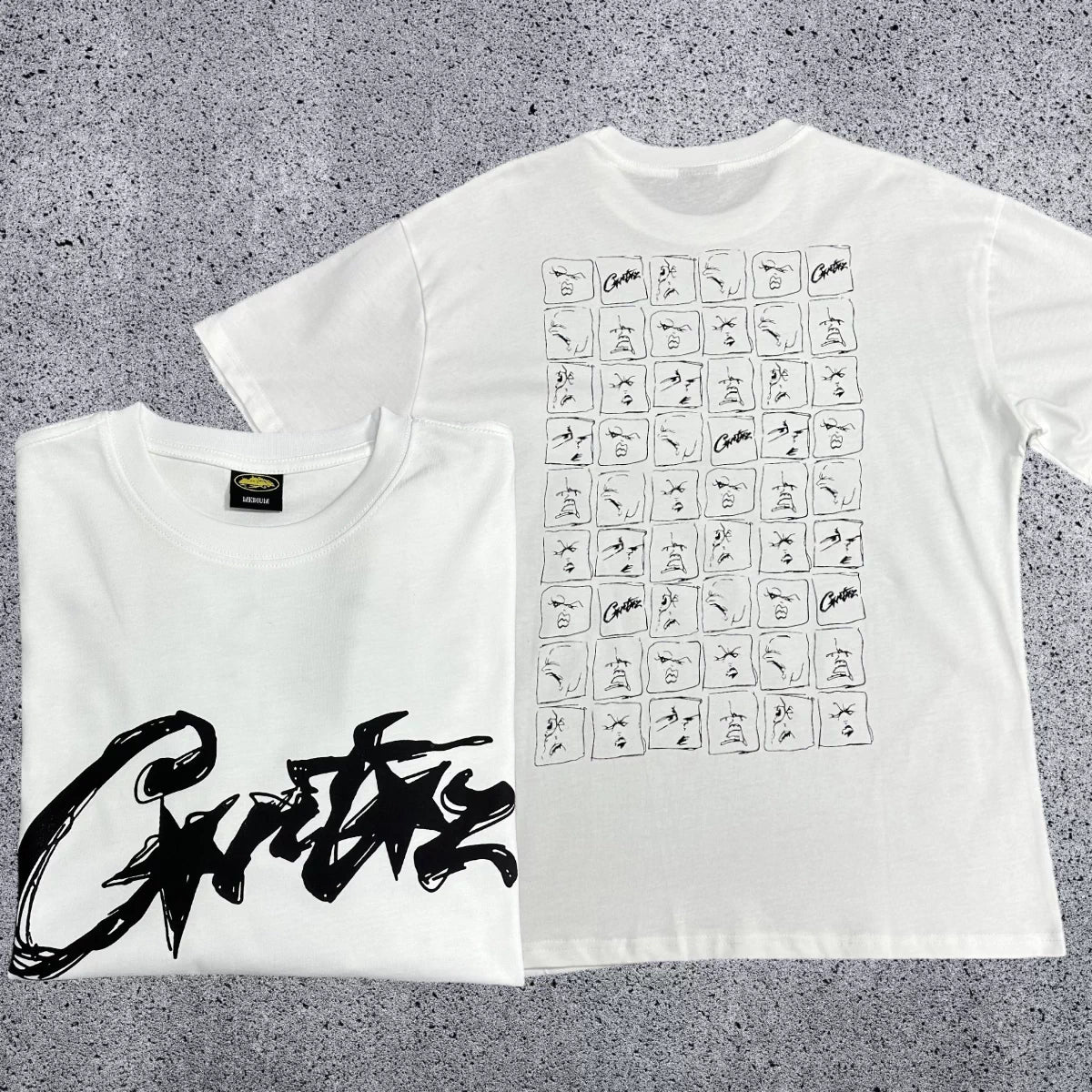 Corteiz All-Over Sketch Grid T-Shirt – White/Black