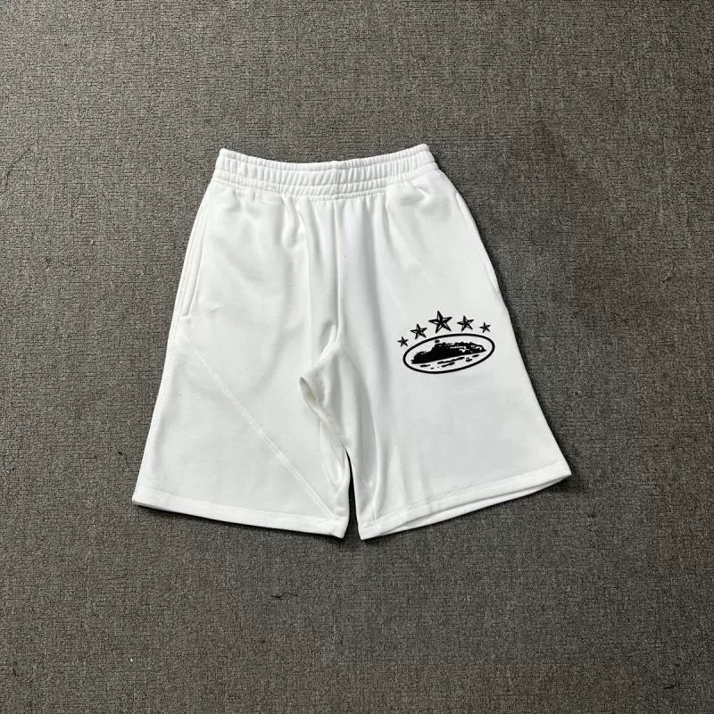 Corteiz 5-Star Alcatraz Island Front Logo Heavyweight Shorts white