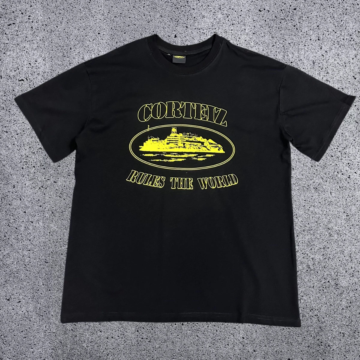 Corteiz "Rules The World" Alcatraz Graphic Tee (Black & Yellow Edition)