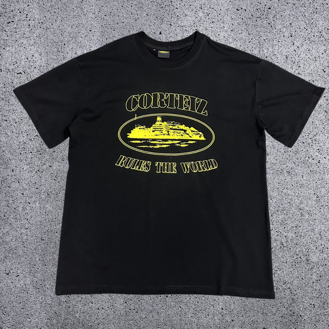 Corteiz "Rules The World" Alcatraz Graphic Tee (Black & Yellow Edition) Hover Image