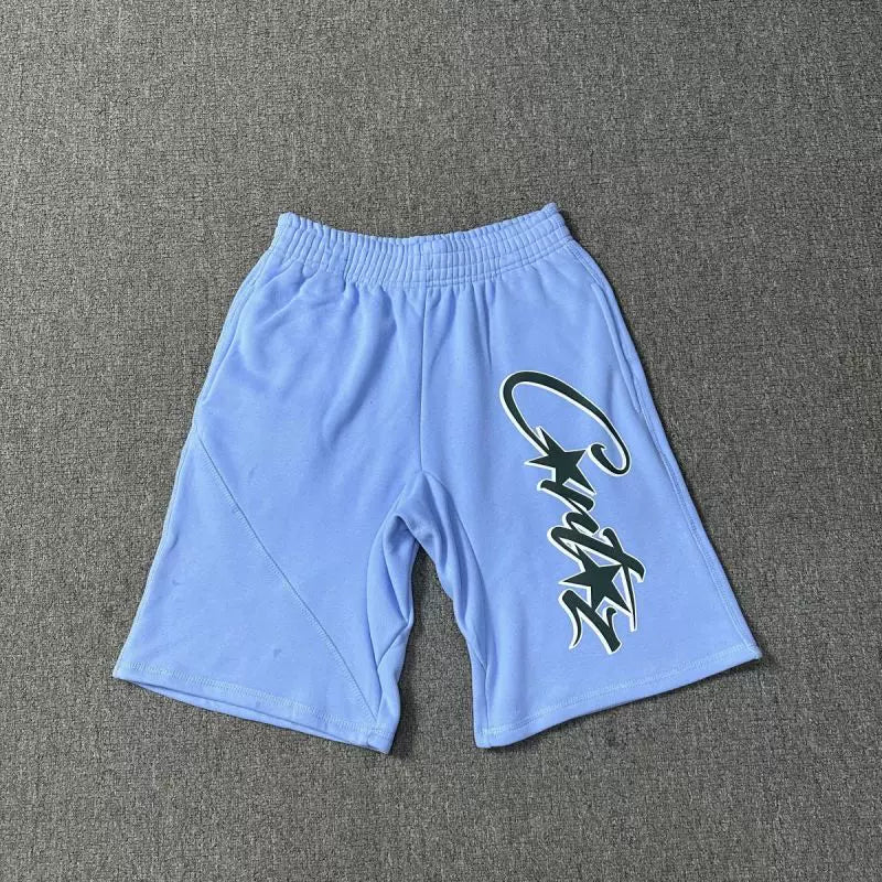 Corteiz Signature Script Logo Heavyweight Shorts blue