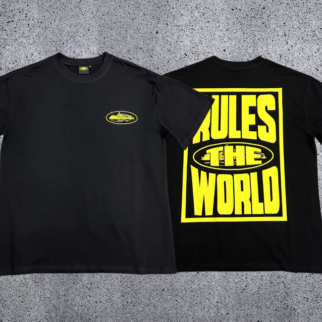 Corteiz RTW Box Logo T-Shirt – Black/Yellow Hover Image