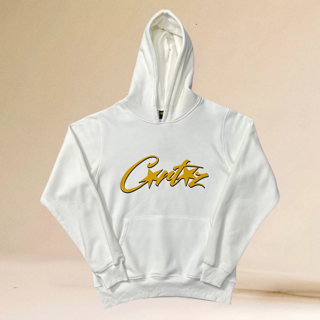 Corteiz Yellow Script Logo Heavyweight Hoodie white