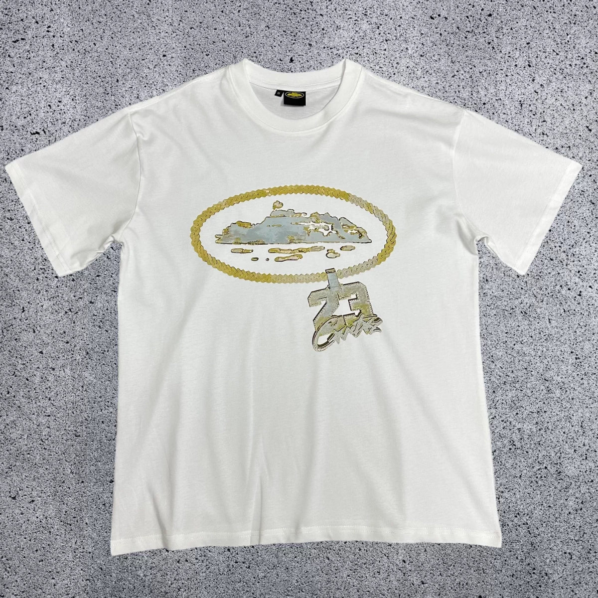 Corteiz Chain Pendant Chest Logo Print Tee - White