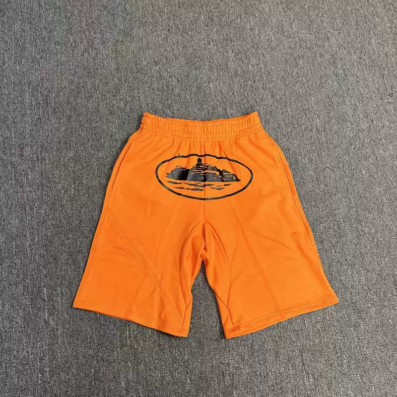 Corteiz Alcatraz Island Graphic Heavyweight Shorts Orange