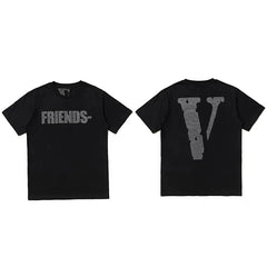 Vlone All-Over Text Grid "FRIENDS-" Graphic T-Shirt - Black