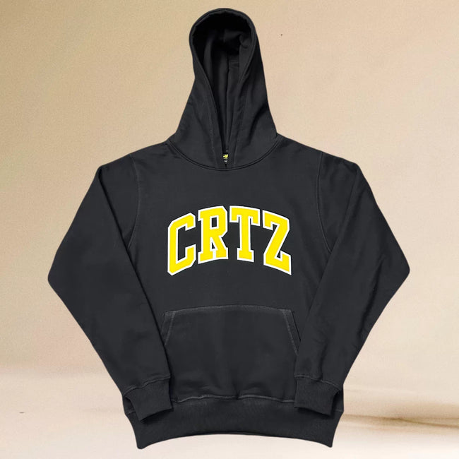 Corteiz Collegiate Arc Logo Heavyweight Hoodie - Black / Yellow Hover Image