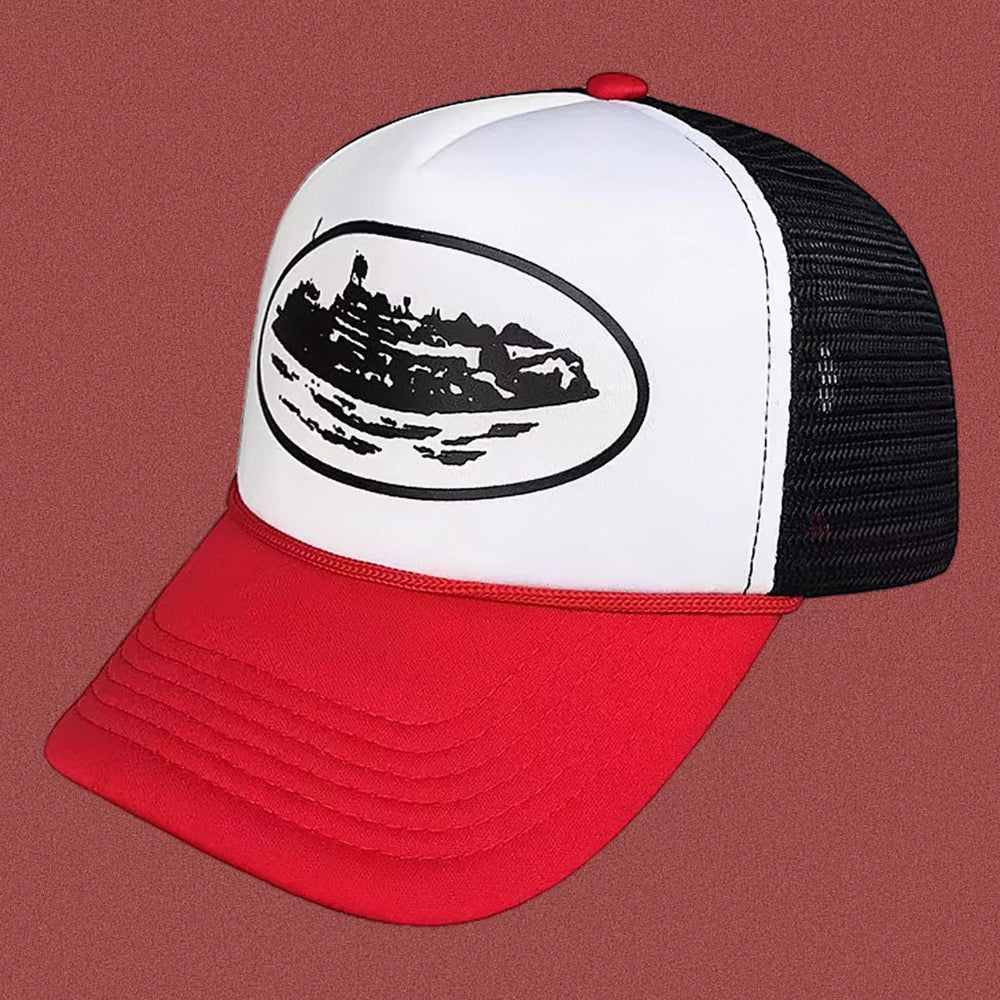 Cortiez Bold Red Oval Ship Logo Trucker Hat - Royal Blue