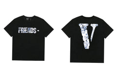 Vlone Abstract Floral "FRIENDS-" Graphic T-Shirt - Black