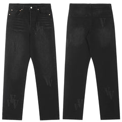 Vlone Subtle Logo Distressed Denim Jeans - Washed Black