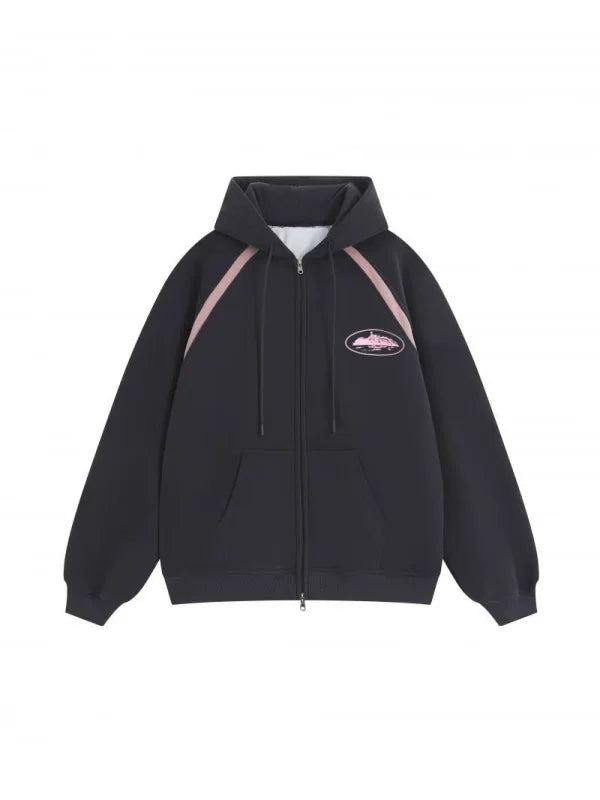 Corteiz Contrast Raglan Full-Zip Heavyweight Hoodie -Dark Grey