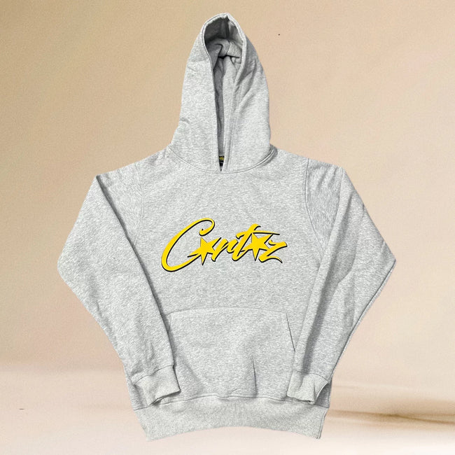 Corteiz Yellow Script Logo Heavyweight Hoodie grey Hover Image