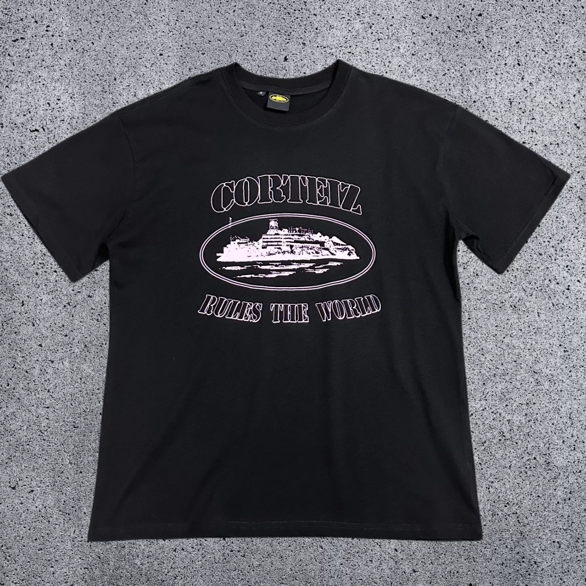 Corteiz "Rules The World" Alcatraz Graphic Tee (Black & Pink Edition)