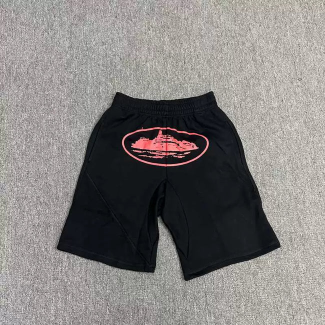 Corteiz Alcatraz Island Graphic Heavyweight Shorts Black/Red Hover Image