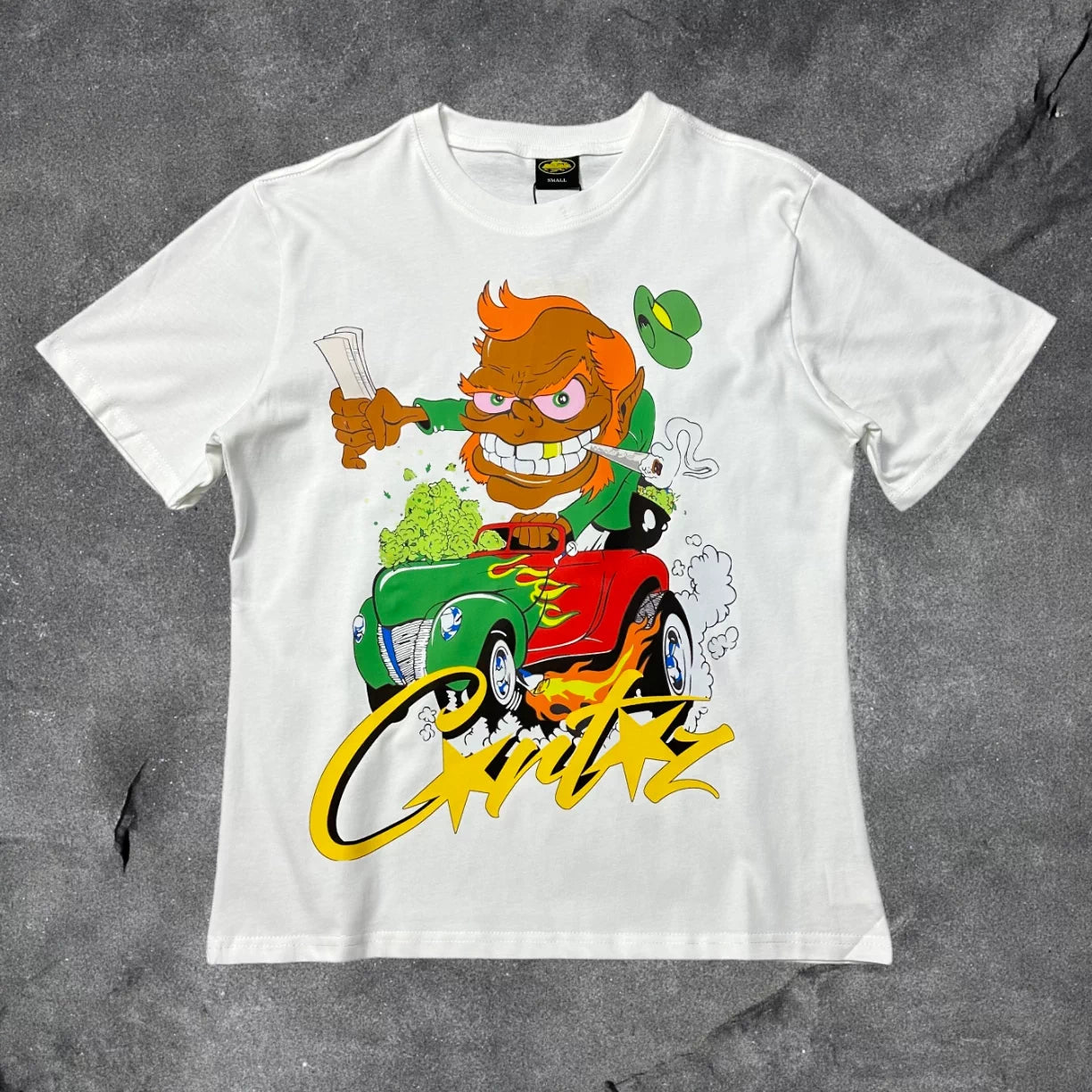 Corteiz Cartoon Hot Rod Graphic Tee - White Streetwear T-Shirt