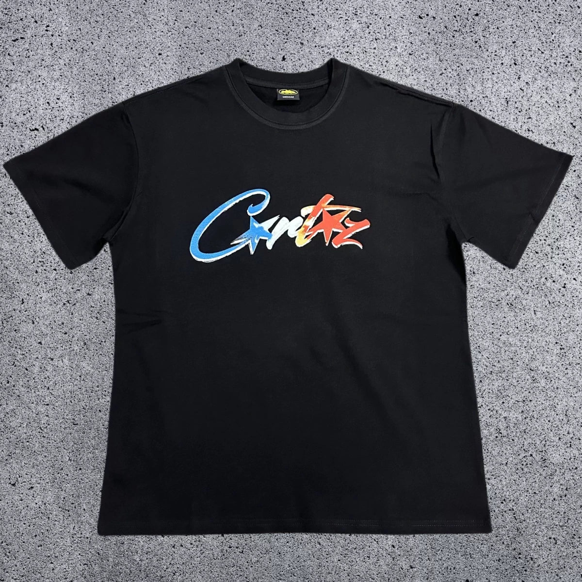 Corteiz Script Logo T-Shirt – Black/Multi