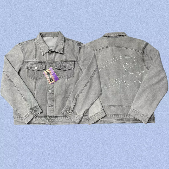 Corteiz Heavyweight Denim Jacket Grey Hover Image