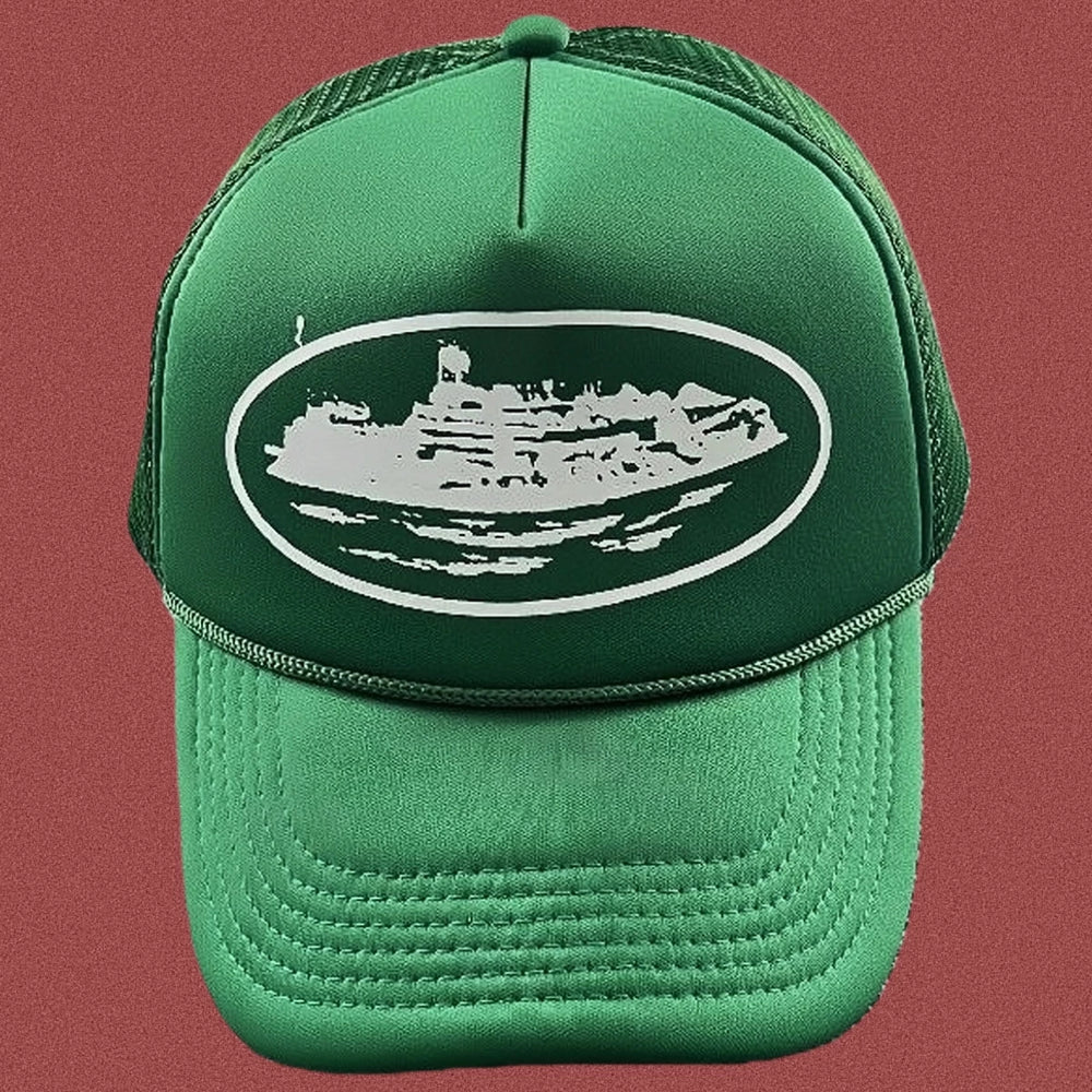 Cortiez Bold White Oval Ship Logo Trucker Hat - Green