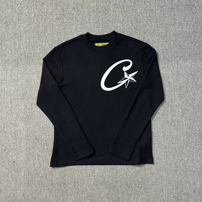 Corteiz C-Star Logo Long Sleeve Thermal Tee - Black Hover Image