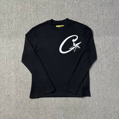 Corteiz C-Star Logo Long Sleeve Thermal Tee - Black