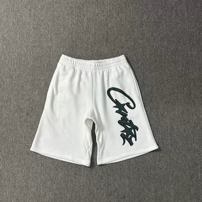 Corteiz Signature Script Logo Heavyweight Shorts white