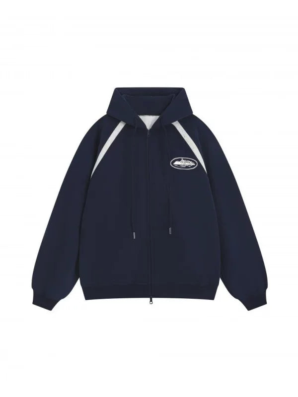 Corteiz Contrast Raglan Full-Zip Heavyweight Hoodie -Royal Blue