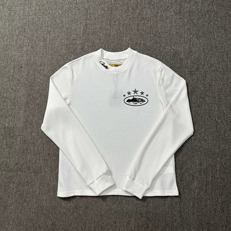 Corteiz Alcatraz 4-Star Logo Long Sleeve Thermal Tee - White