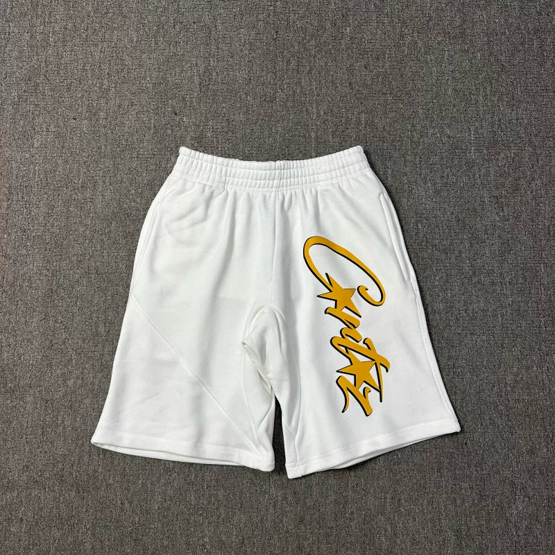 Corteiz Signature Script Logo Heavyweight Shorts white/yellow