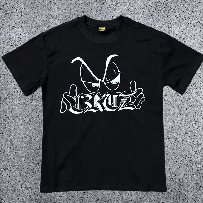 Corteiz "CRTZ" Cartoon Eyes Graphic T-Shirt – Black | Authentic Streetwear Hover Image